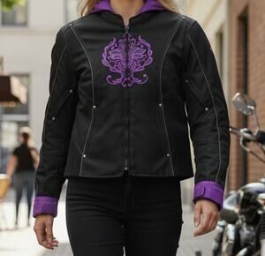 I-K Textiles Women's Plus Size 4XL Motorcycle Jacket Black Purple Zip-Out Liner